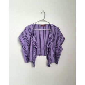 Tienda Ho Woven Cover Up Cardigan Vest Purple Striped Size M-L Lagenlook